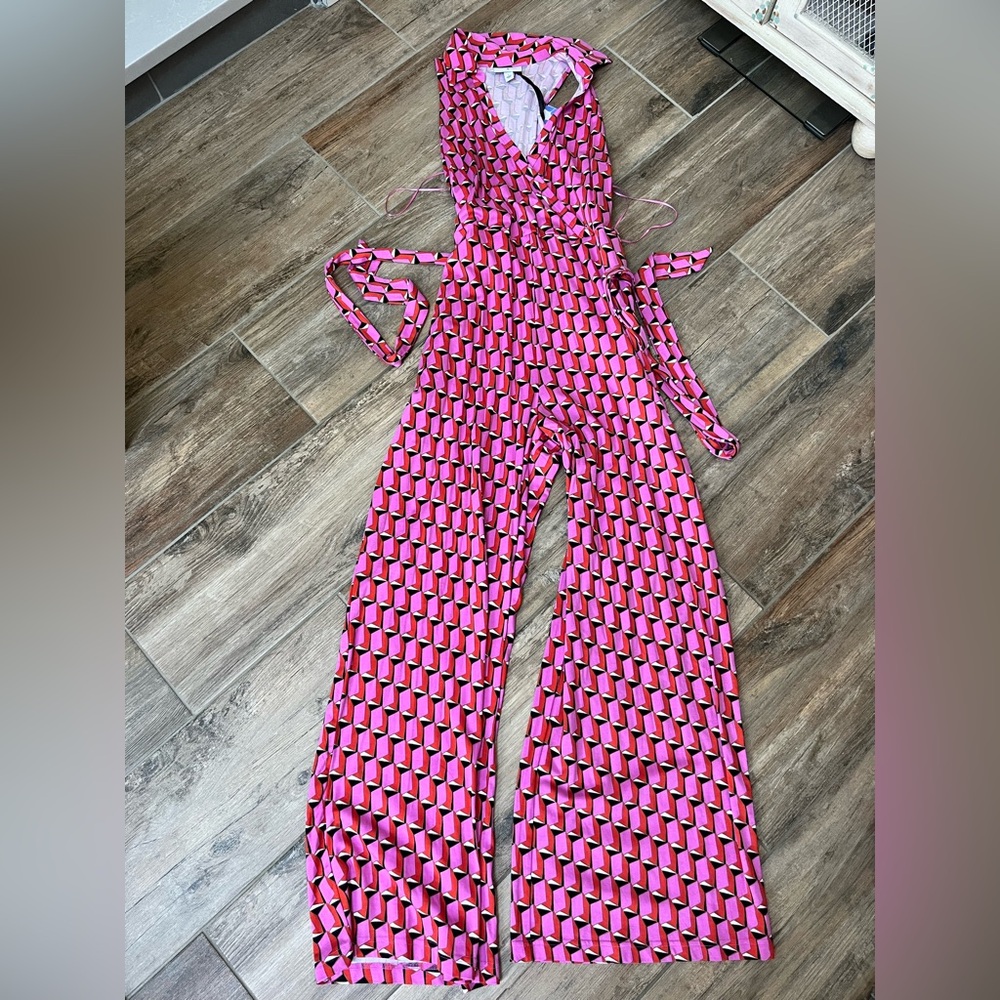 Diane Von Furstenberg X Target Pink and Black Geometric Jumpsuit